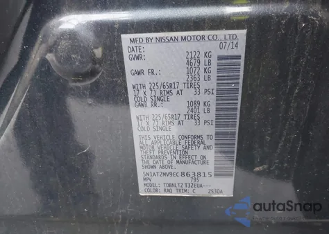 2014 Nissan Rogue Sv из США, поврежденный, VIN 5N1AT2MV9EC863815